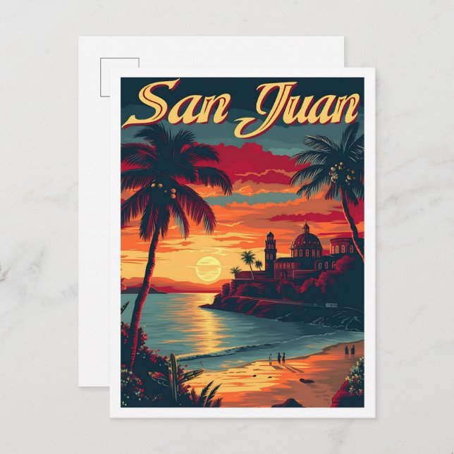 San Juan Puerto Rico Artistic Travel Illustration Postcard (Front/Back)
