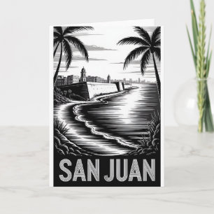 San Juan Puerto Rico Black White Woodcut Card