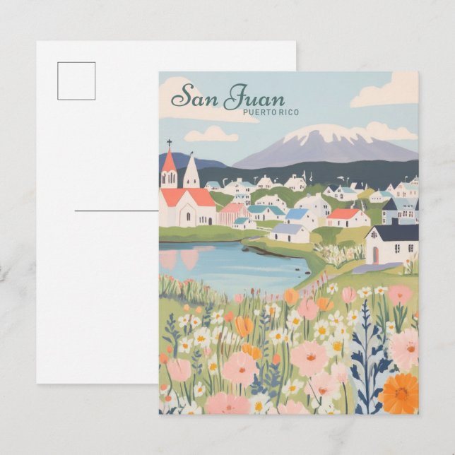 San Juan Puerto Rico Gouache Illustration Travel Postcard (Front/Back)