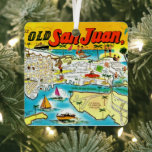 San Juan Puerto Rico Ornament<br><div class="desc">A very colourful vintage postcard map of Old san Juan Puerto Rico.  Purchase as is or change the back of the ornament.</div>