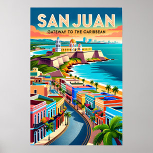 San Juan Puerto Rico Retro Travel Poster Art