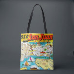 San Juan Puerto Rico Tote<br><div class="desc">A vintage, very colourful postcard map of San Juan, Puerto Rico repurposed all over a wonderful shoulder tote.</div>