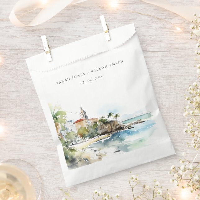 San Juan Puerto Rico Watercolor Landscape Wedding Favour Bag (Clipped)