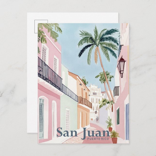 San Juan Puerto Rico Watercolor Painting Travel Postcard (Front/Back)