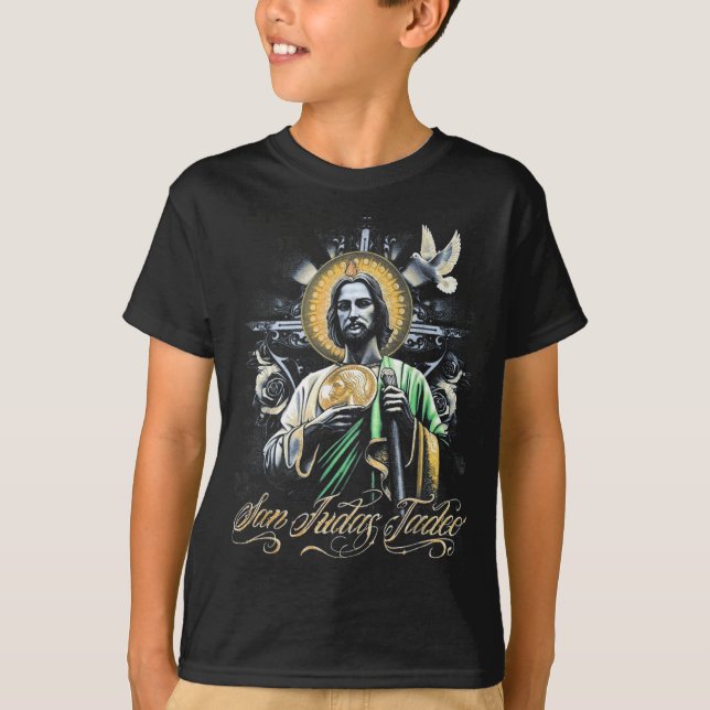 San Judas Tadeo Religious Art Catholic Saints Desi T-Shirt (Front)