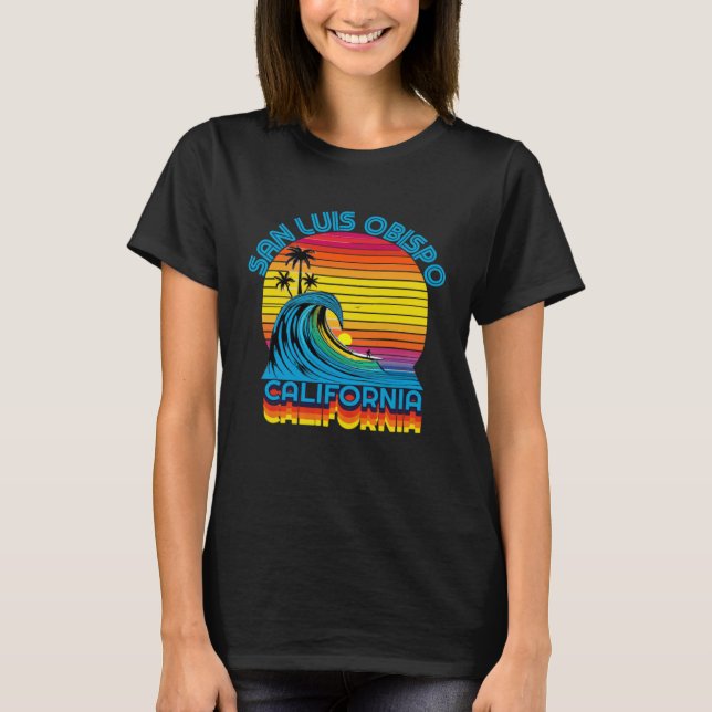 San Luis Obispo Retro Throwback Surf & Beach Souve T-Shirt (Front)