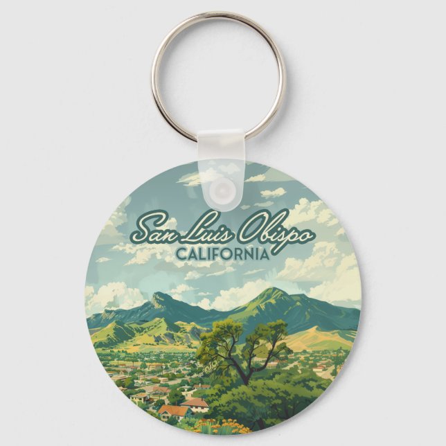San Luis Obispo SLO California Central Coast Retro Key Ring (Front)