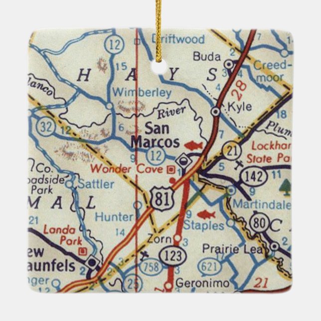 San Marcos Texas Vintage Map Ceramic Ornament (Back)