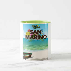 San Marino Beach travel poster Two-Tone Coffee Mug