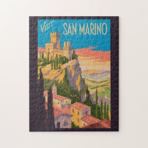 San Marino Castle Illustration Travel Art Vintage Jigsaw Puzzle