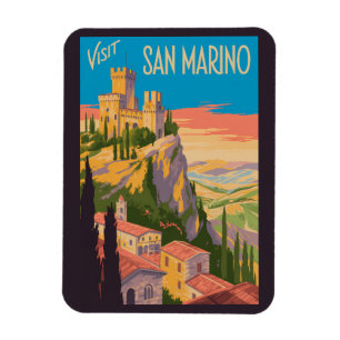 San Marino Castle Illustration Travel Art Vintage Magnet