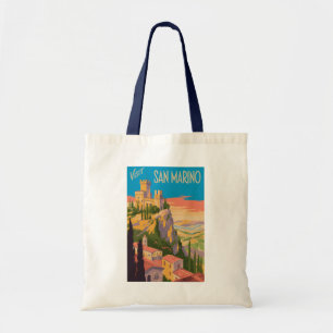 San Marino Castle Illustration Travel Art Vintage Tote Bag
