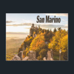 San Marino Europe Three Towers Postcard<br><div class="desc">San Marino Europe Three Towers,  Monte Titano
With fall colours of yellow and orange and a beautiful historic brick wall</div>