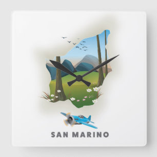San Marino Illustrated travel poster. Square Wall Clock