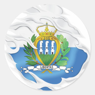 San Marino Ripped Flag Classic Round Sticker
