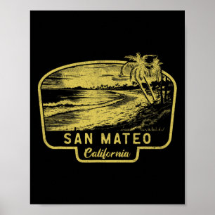 San Mateo California Beach Surf Vintage Blue Poster