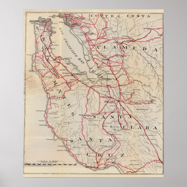 San Mateo, Santa Cruz, Santa Clara, Alameda Poster (Front)