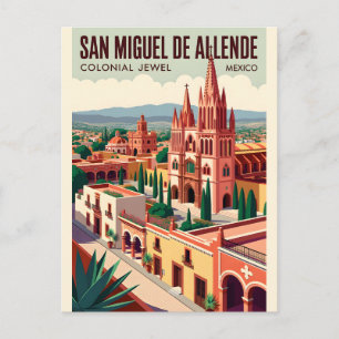 San Miguel de Allende Retro Travel Poster Art Postcard