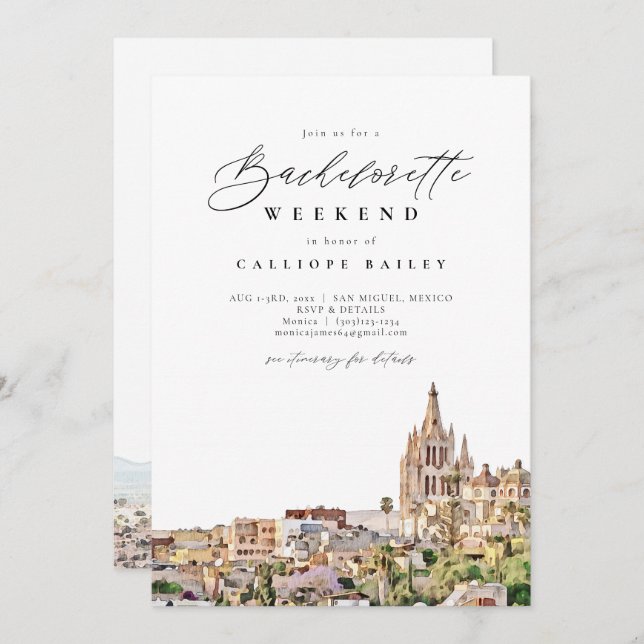 SAN MIGUEL MEXICO Travel Bachelorette Itinerary Invitation (Front/Back)