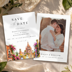 San Miguel Mexico Watercolor Destination Skyline Save The Date