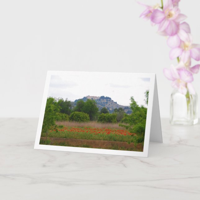 San Miguel Monastery above Poppy Field Card (Orchid)