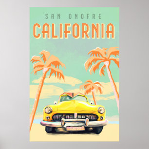 San Onofre, California Cool Retro Surf Travel Poster