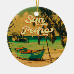 San Pedro Belise Vintage Palm Trees Souvenirs Ceramic Ornament