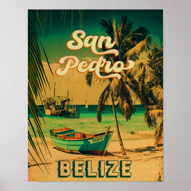 San Pedro Belise Vintage Palm Trees Souvenirs Poster (Front)