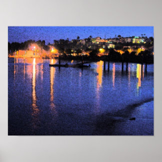 San Pedro Marina at Night Watercolor Poster