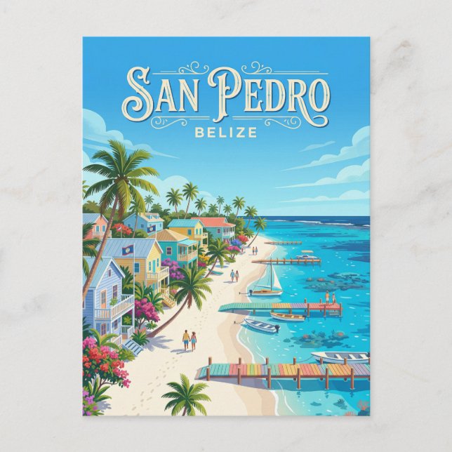 San Pedro Town Belise Postcard (Front)