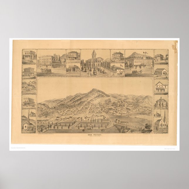 San Rafael, CA. Panoramic Map (1576A) Poster (Front)