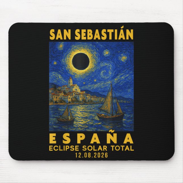 San Sebastián España Eclipse Solar Total 2026 Mouse Pad (Front)