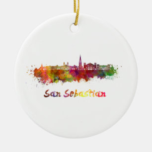 San Sebastian skyline in watercolor Ceramic Ornament