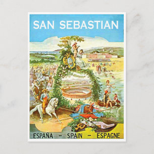 San Sebastian, Spain, vintage art, travel Postcard