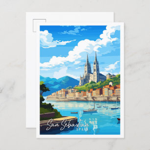 San Sebastian Spain vintage travel illustration Postcard