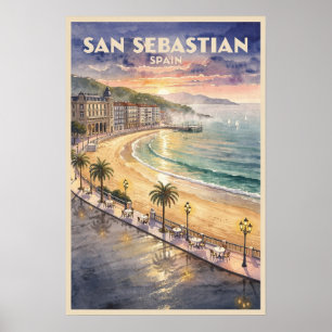 San Sebastian Spain Vintage Travel Poster