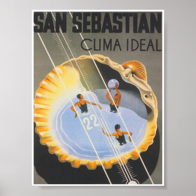 San Sebastian Spain Whimsical Vintage Travel Poster (Front)
