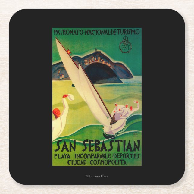 San Sebastian Vintage PosterEurope Square Paper Coaster (Front)