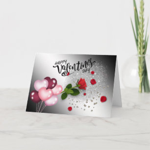San Valentín con purpurina y rosas Card