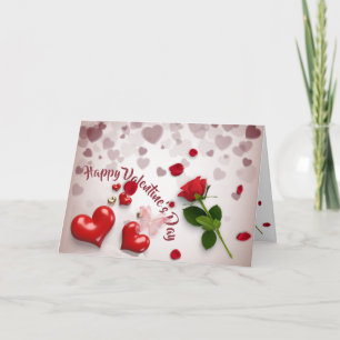 San Valentín con rosa y corazones Card