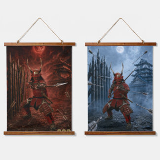 Sanada Yukimura Red and Blue Samurai Armour Two-Pa Hanging Tapestry