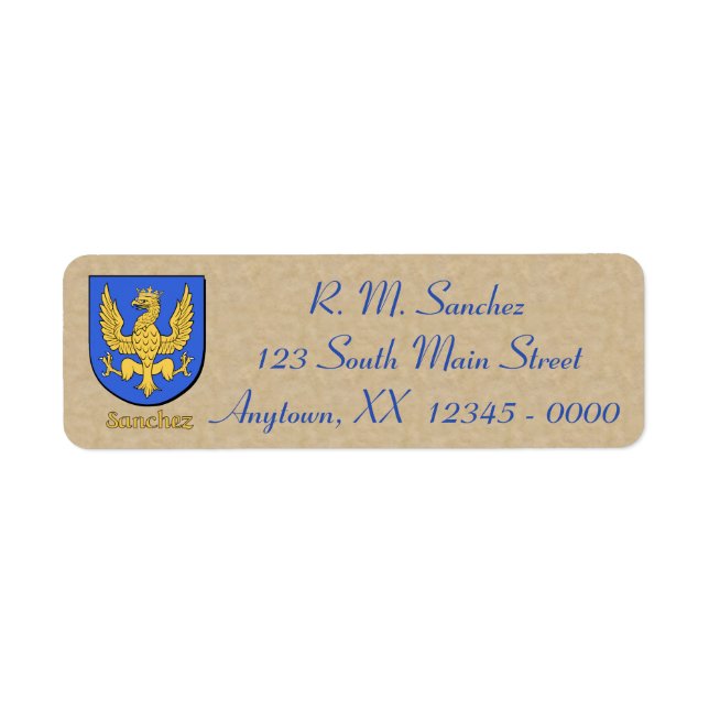 Sanchez Heraldic Shield Return Address Label (Front)