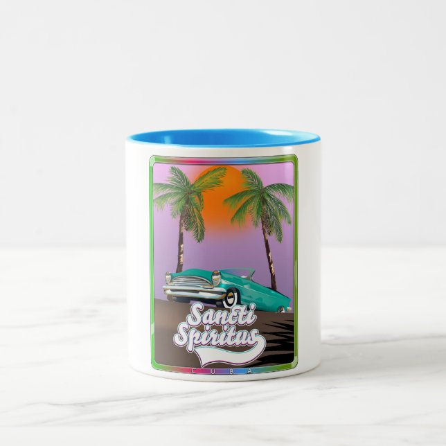 sancti spiritus Cuba travel poster. Two-Tone Coffee Mug (Center)