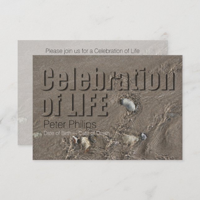 Sand 1 Celebration of Life Memorial Service Invitation (Front/Back)