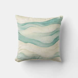 Sand And Aqua Watercolor Abstract Ribbon Cushion