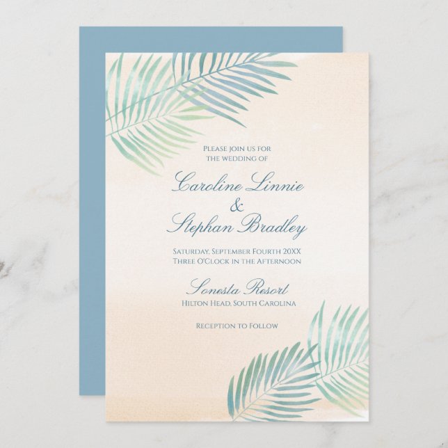 Sand and Palms Beach Wedding Invitation (Front/Back)