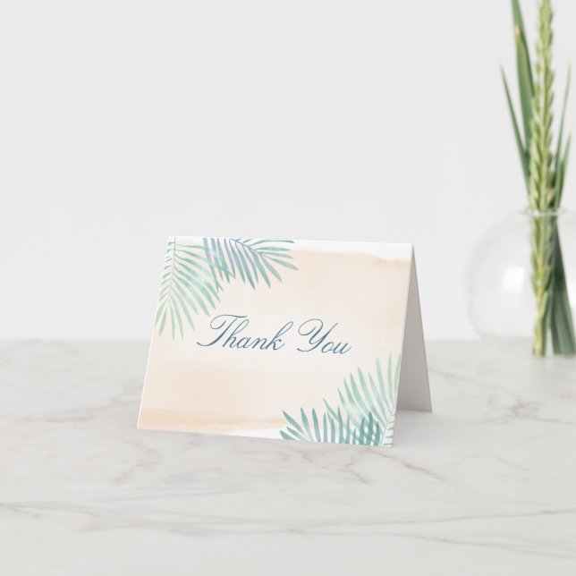 Sand and Palms Beach Wedding Photo Thank You Card (Front)