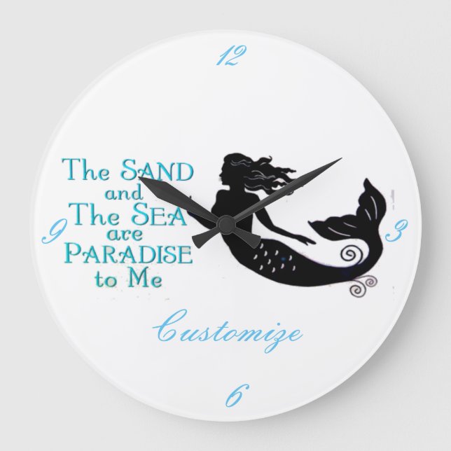 Sand and Sea Beach Mermaid Thunder_Cove Large Clock (Front)