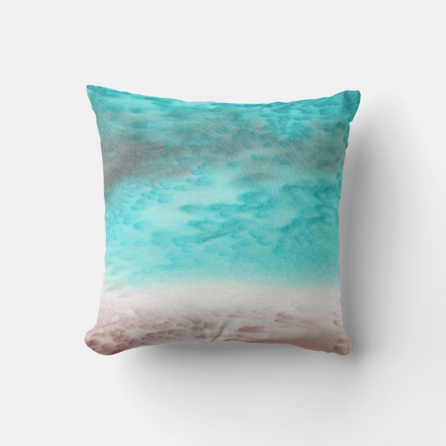 Sand and Seafoam Abstract Silk Pillow (Front)
