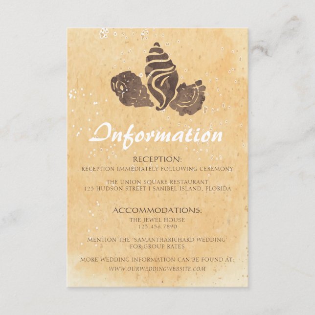 Sand and Seashells/Beach Wedding Information Card (Front)